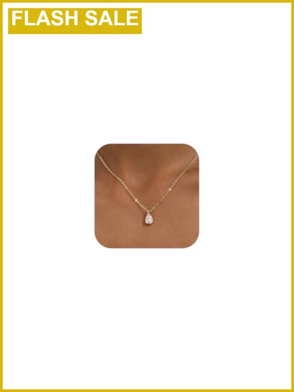 Dainty Teardrop Cubic Zirconia Pendant Necklace 14K Gold Plated